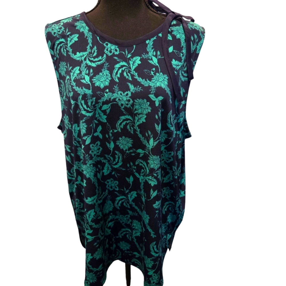 Banana Republic Floral Sleeveless Top - Navy and Green. Size XL